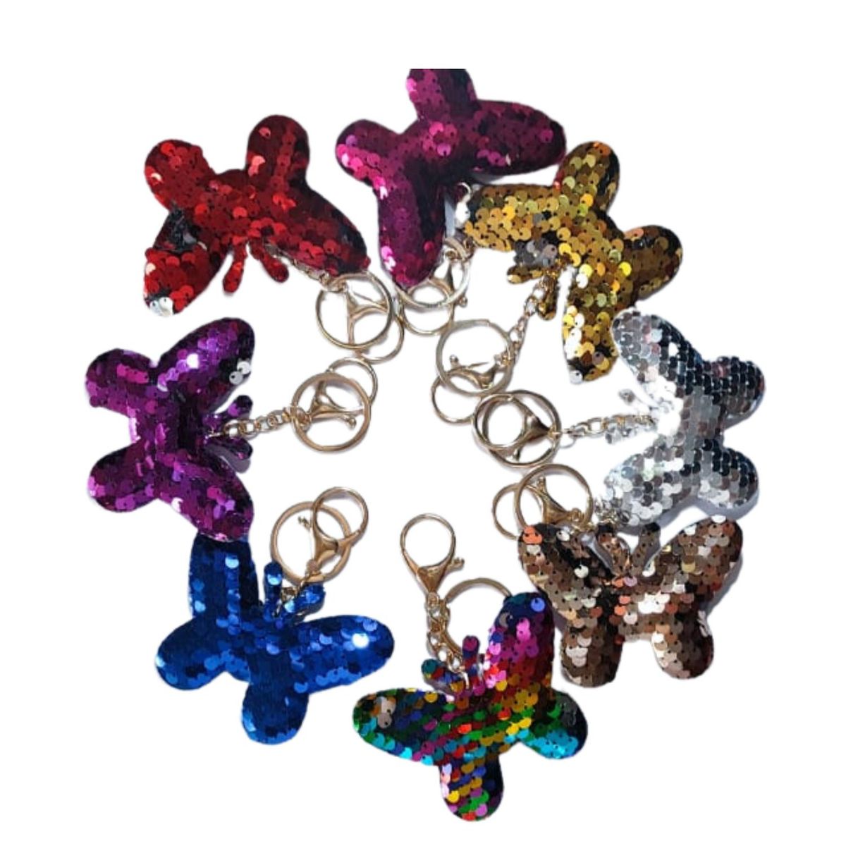 GENERICO - Llavero con Lentejuelas de Mariposa Fucsia