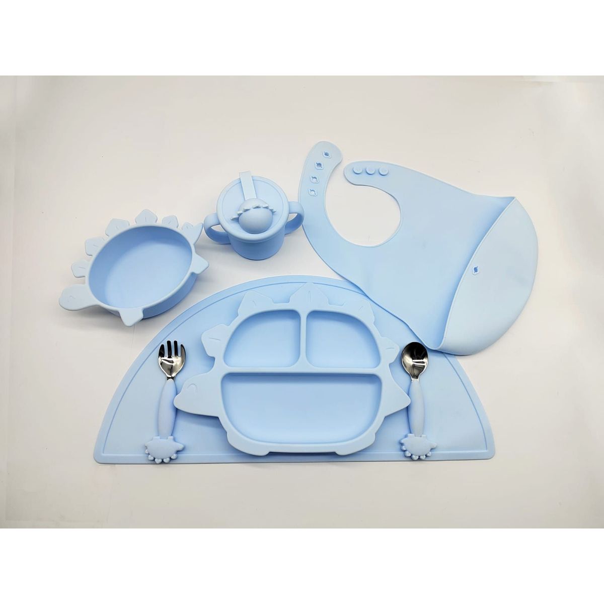 OEM - Platos para bebes set Aprendiendo a comer Celeste 7 piezas