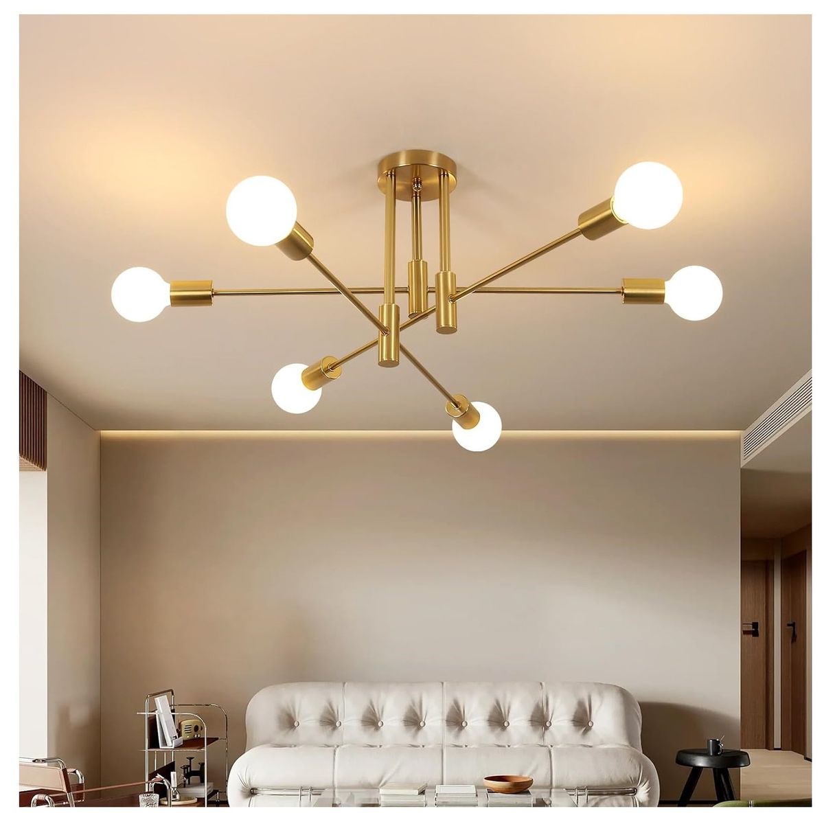 GENERICO - Lámpara colgante araña dorado Incluye 6 bombillas de 3 tonos de luz