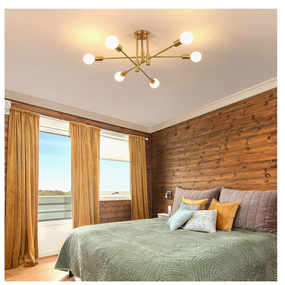 GENERICO - Lámpara colgante araña dorado Incluye 6 bombillas de 3 tonos de luz