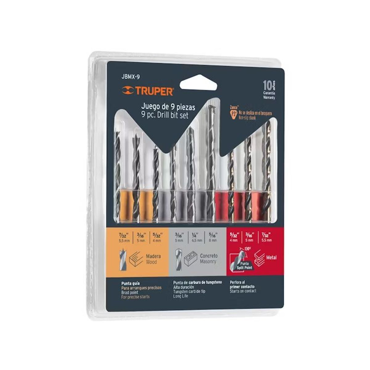 TRUPER - Juego de Brocas Metal/Madera/Concreto 9 PZAS 11339 TRUPER