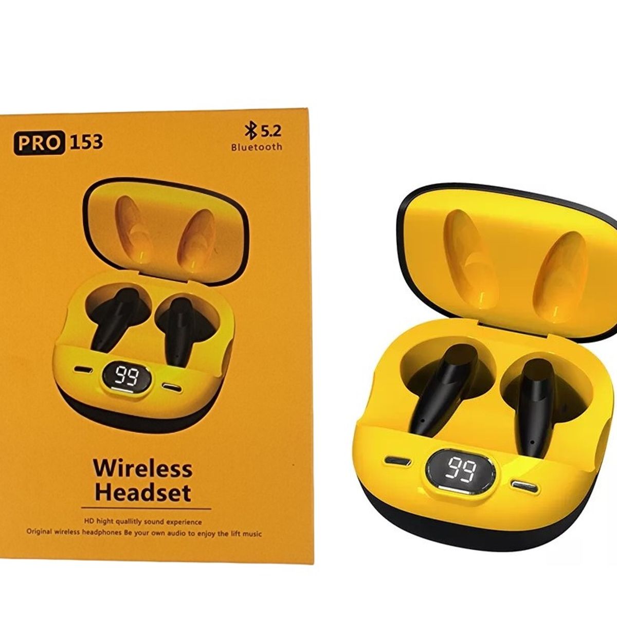 GENERICO - Audífonos Bluetooth  5.2 caja amarilla audífono negro