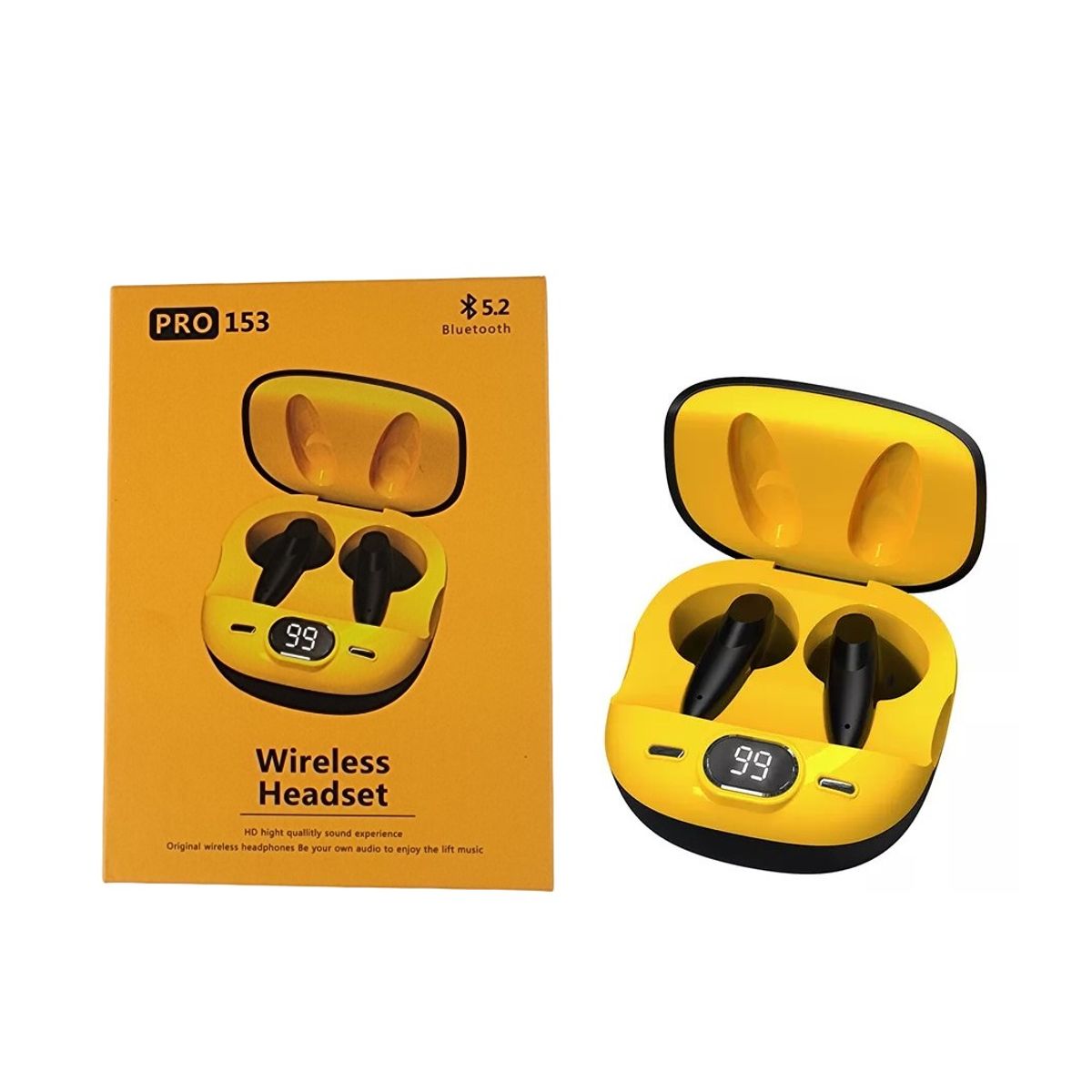 GENERICO - Audífonos Bluetooth  5.2 caja amarilla audífono negro