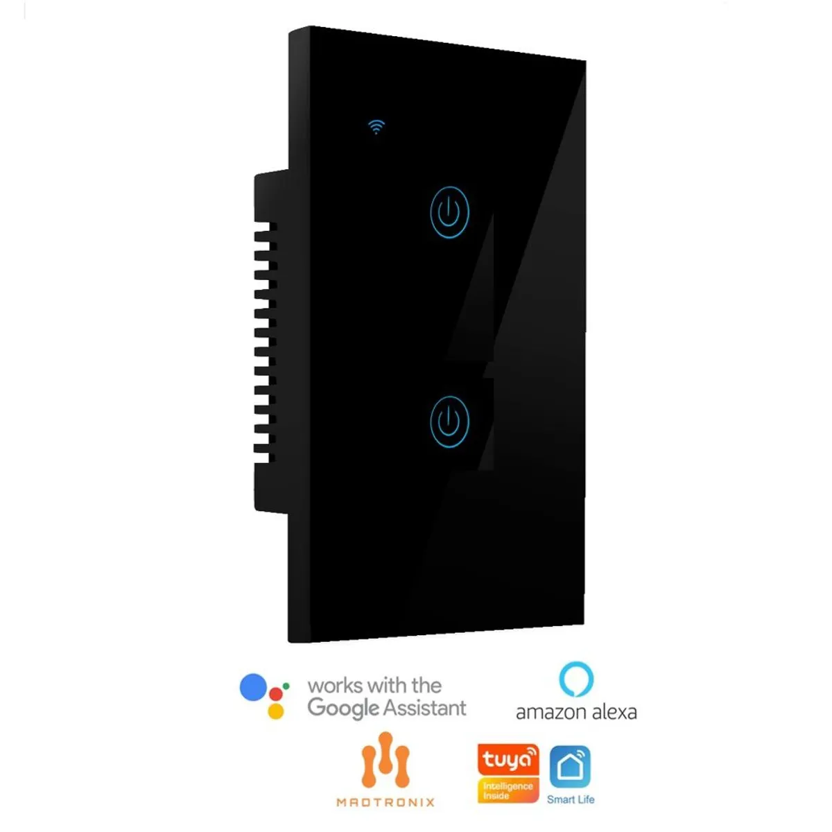 MADTRONIX - Interruptor Inteligente de Luz  Doble Alexa y Google Sin Neutro Negro