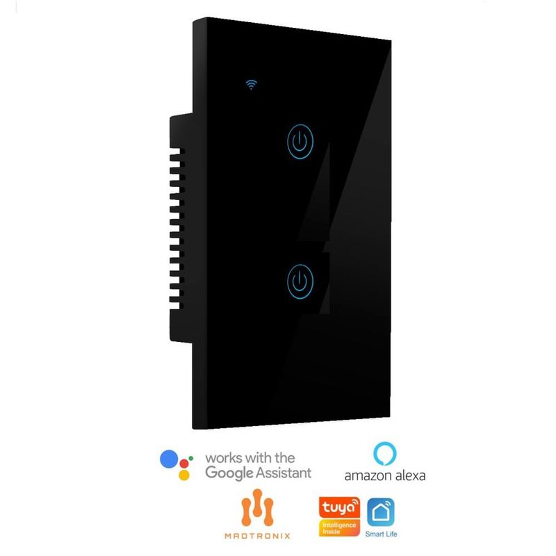 MADTRONIX - Interruptor Inteligente de Luz  Doble Alexa y Google Sin Neutro Negro