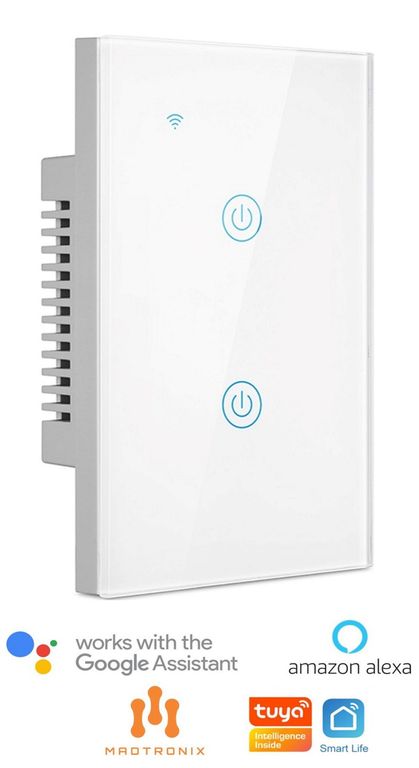 MADTRONIX - Interruptor Inteligente de Luz Doble Alexa y Google Sin Neutro Blanco