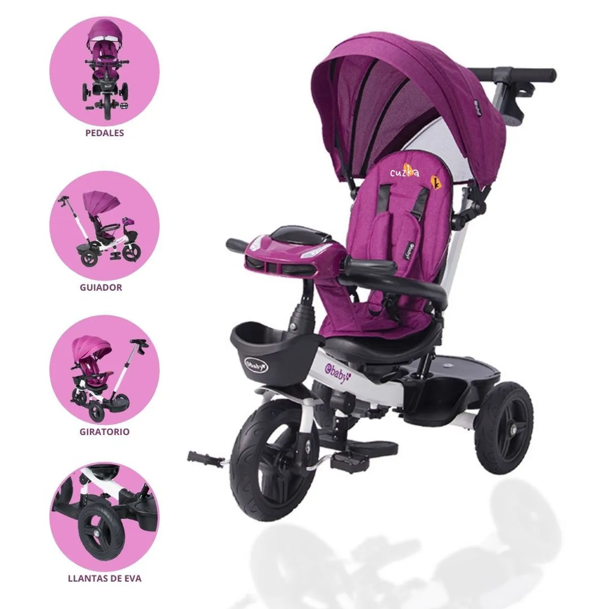 EBABY - Triciclo guiador EBABY ARIA USB PURPLE