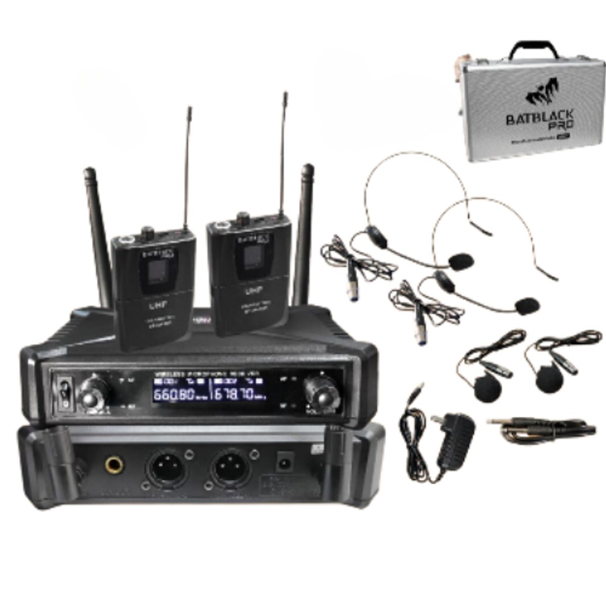 BATBLACK - micrófono inalámbrico profesional uhf  tipo vincha doble