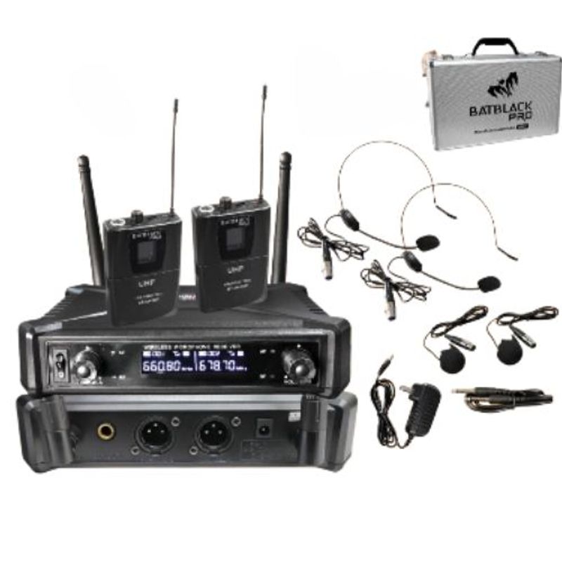 BATBLACK - micrófono inalámbrico profesional uhf  tipo vincha doble