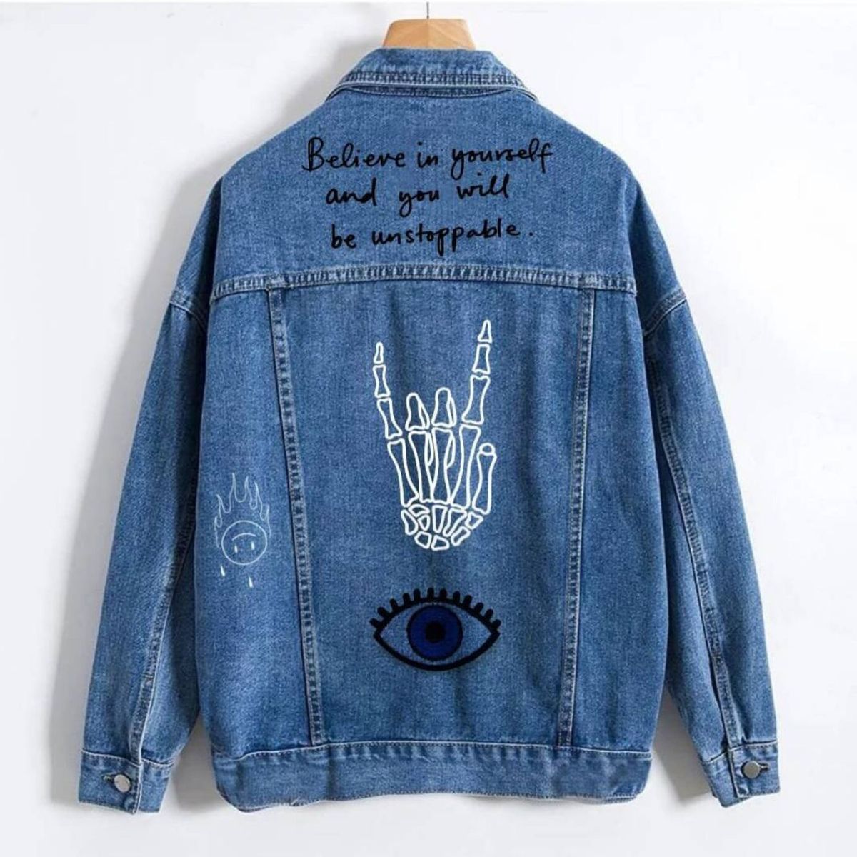 PEACE AND LOVE - Casaca Jean Oversize Mujer Estampada