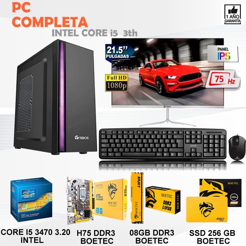 Computadora Pc Intel Core i5 3470  Monitor 22 fhd' RAM 8GB SSD 256GB