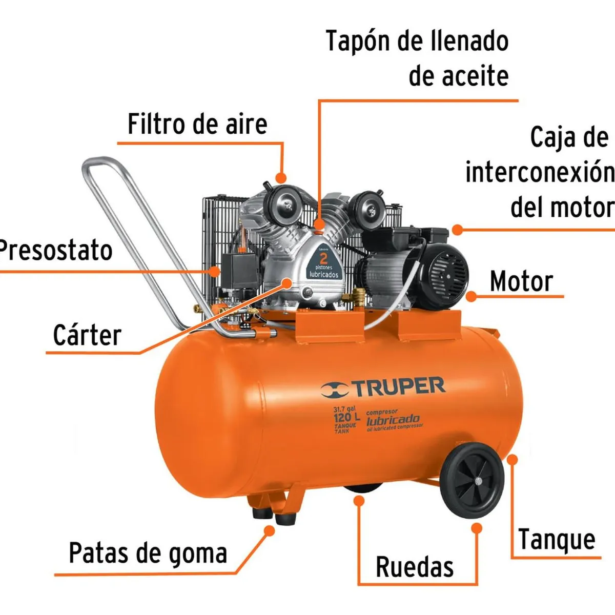 Truper - Compresor lubricado banda horizontal 120L Truper