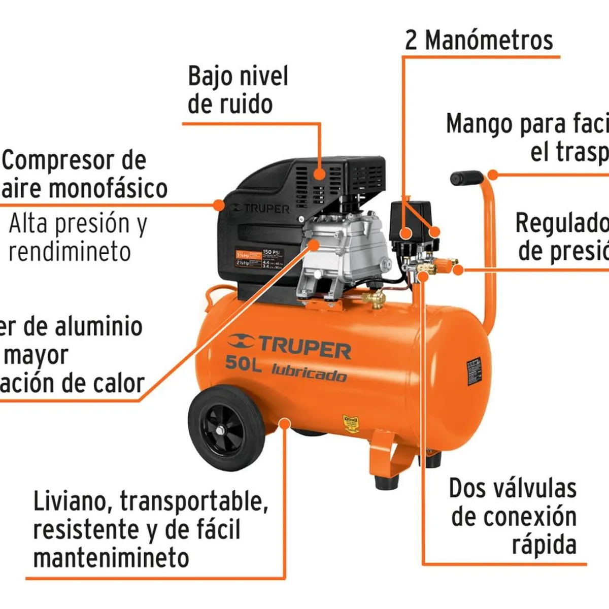 TRUPER - Compresor de aire 50 L 3-1/2 HP Truper