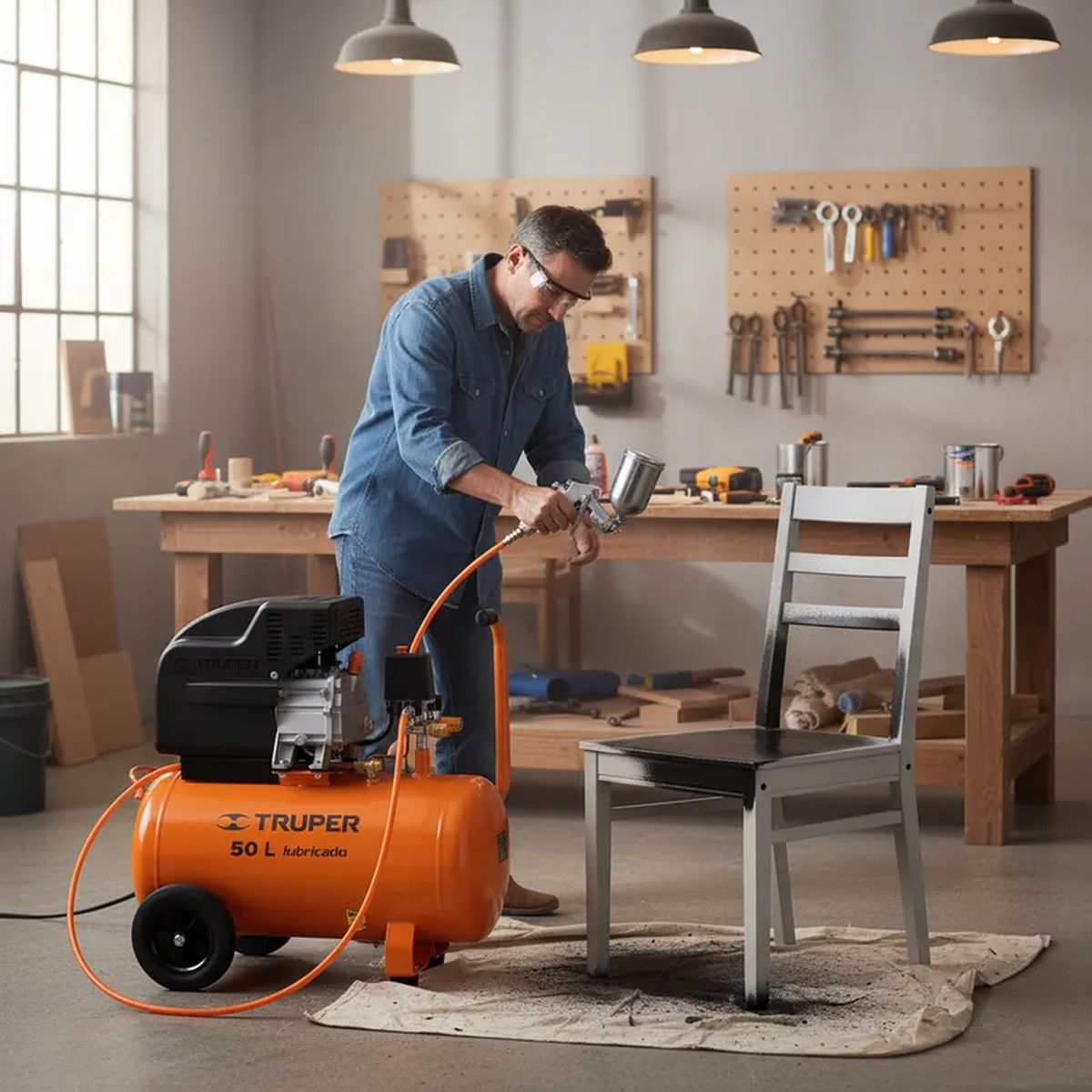 TRUPER - Combo compresora 50L manguera y pistola para pintar Truper