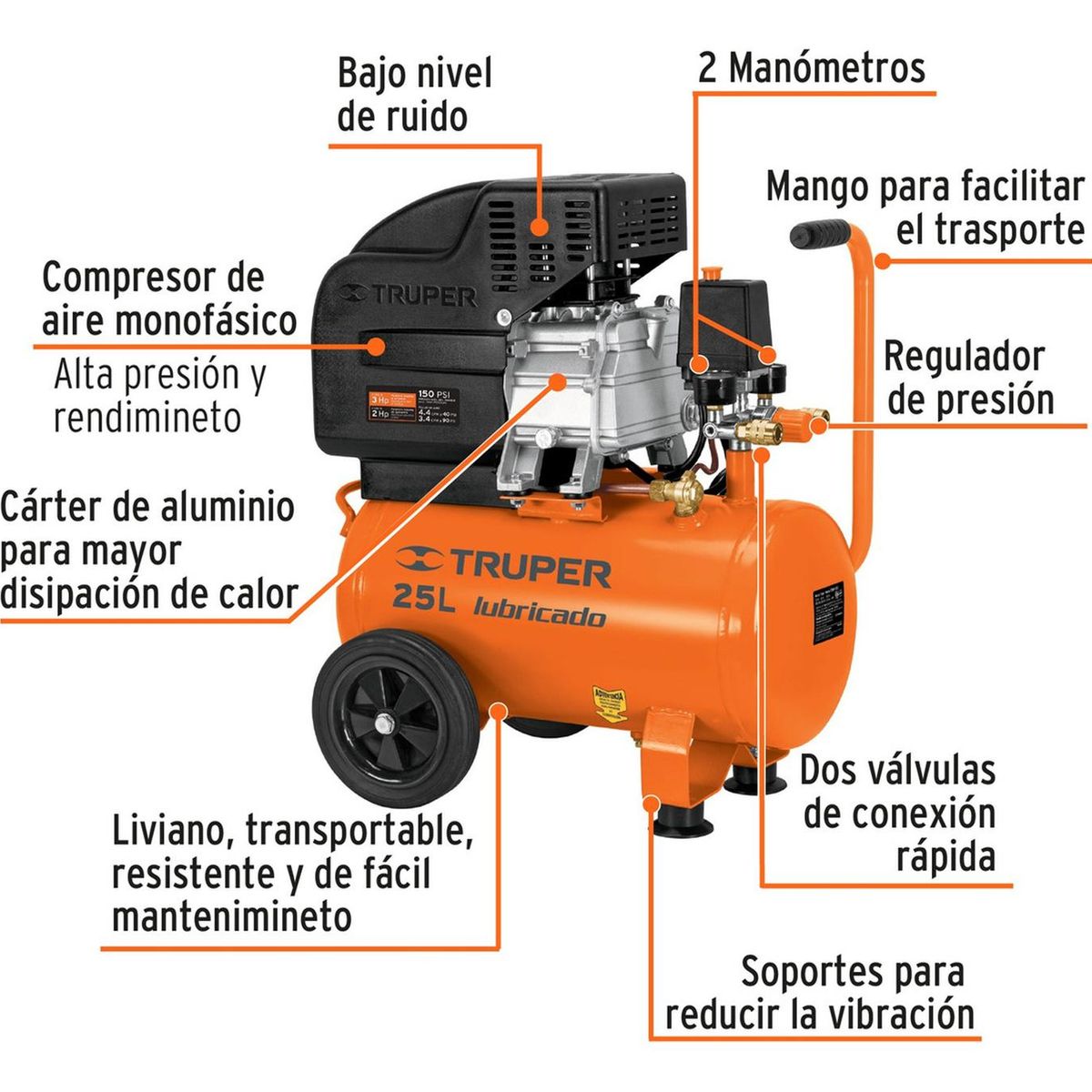 TRUPER - Compresor de aire 25L 2HP Truper