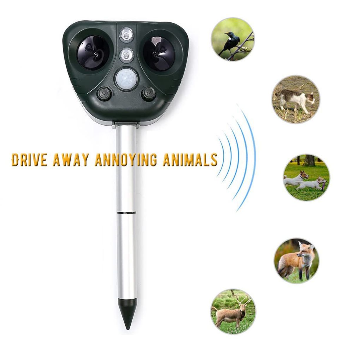 GENERICO - REPELENTE ULTRASÓNICO SOLAR PARA ANIMALES GATOS PERROS RATONES