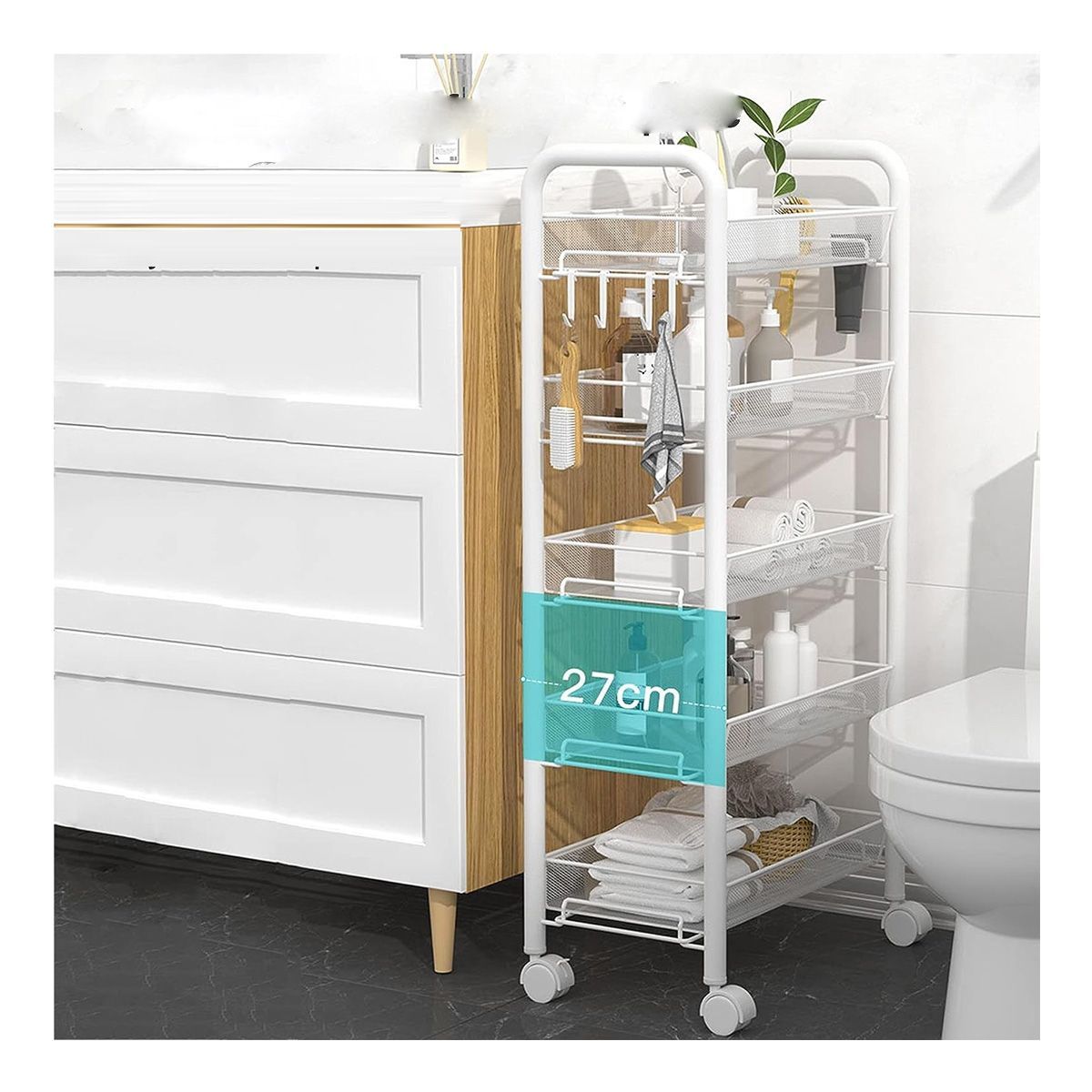 GENERICO - Estante Multiuso Carrito Organizador Hogar Cocina Dormitorio Blanco 5 Niveles