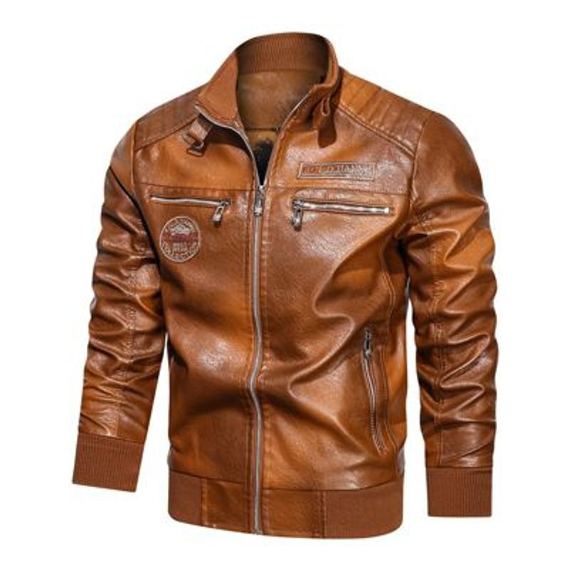 BLWOENS - Chaqueta de cuero PU para Hombre- Marrón