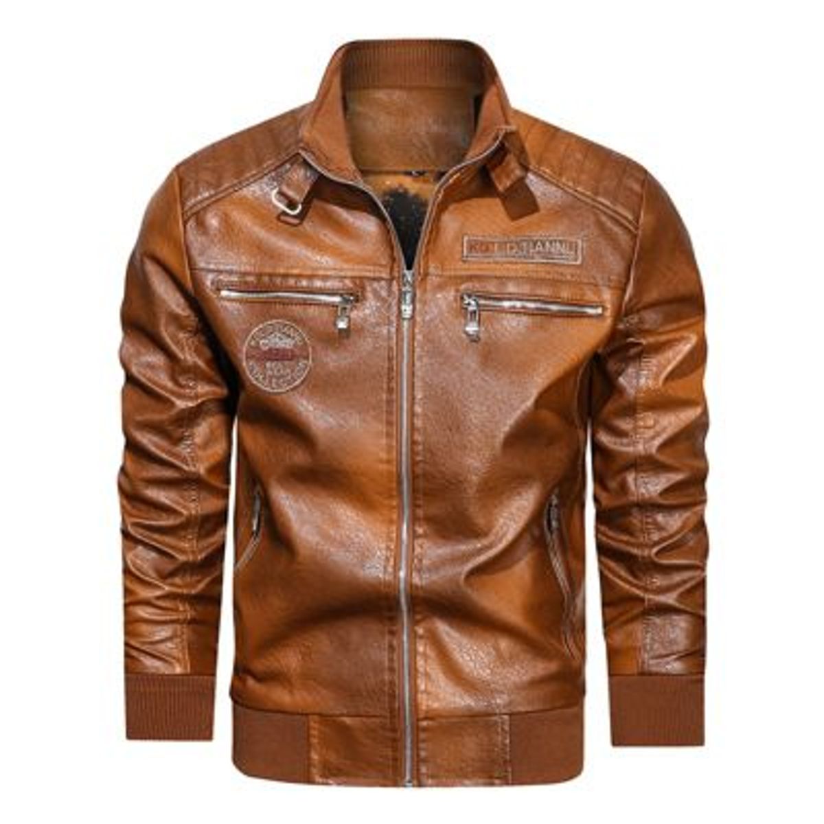 BLWOENS - Chaqueta de cuero PU para Hombre- Marrón