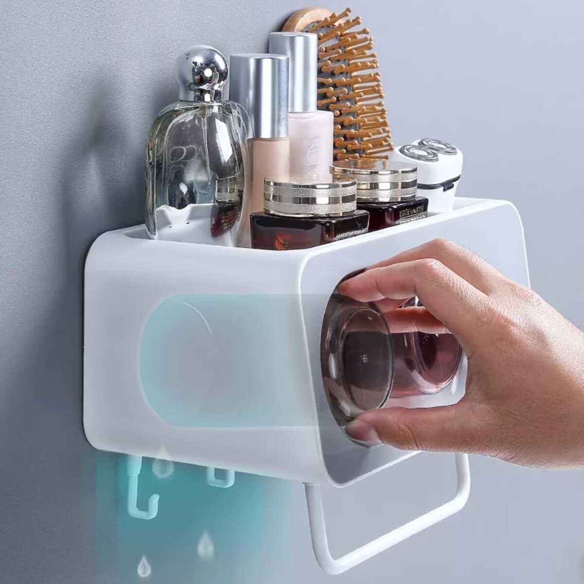 ELMEJORPRECIO - Organizador De Baño Con 4 Vasos Portacepillo y Colgador Ecoco Negro