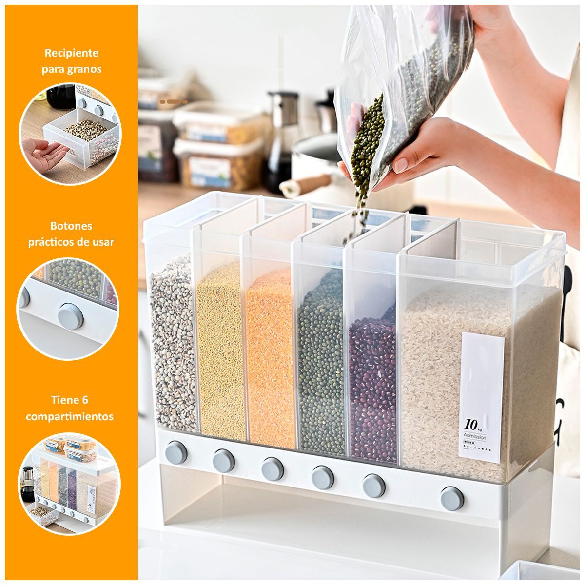 SASARU - Dispensador 6 Espacios de Granos y Cereales