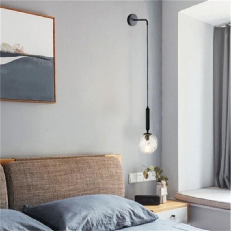 MMDH - Lámpara de pared de vidrio para sala de estar moderna C- Negro