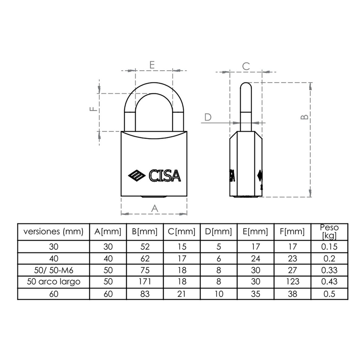 CISA - Candado Cisa Arco Latón de 40 mm