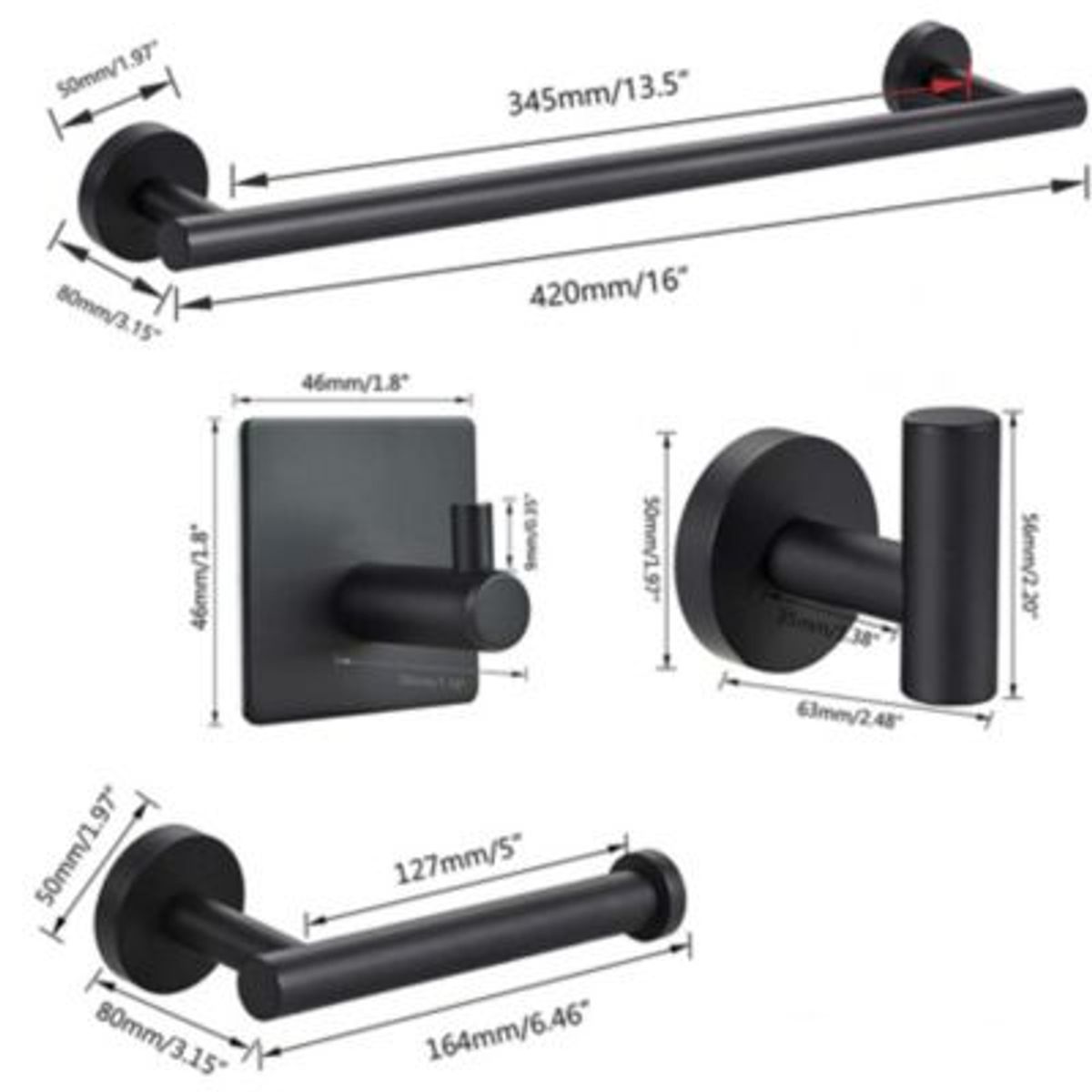 PUREPOWER - Juego De Accesorios Baño Negro Toallero Ganchos Para Toallas-Negro