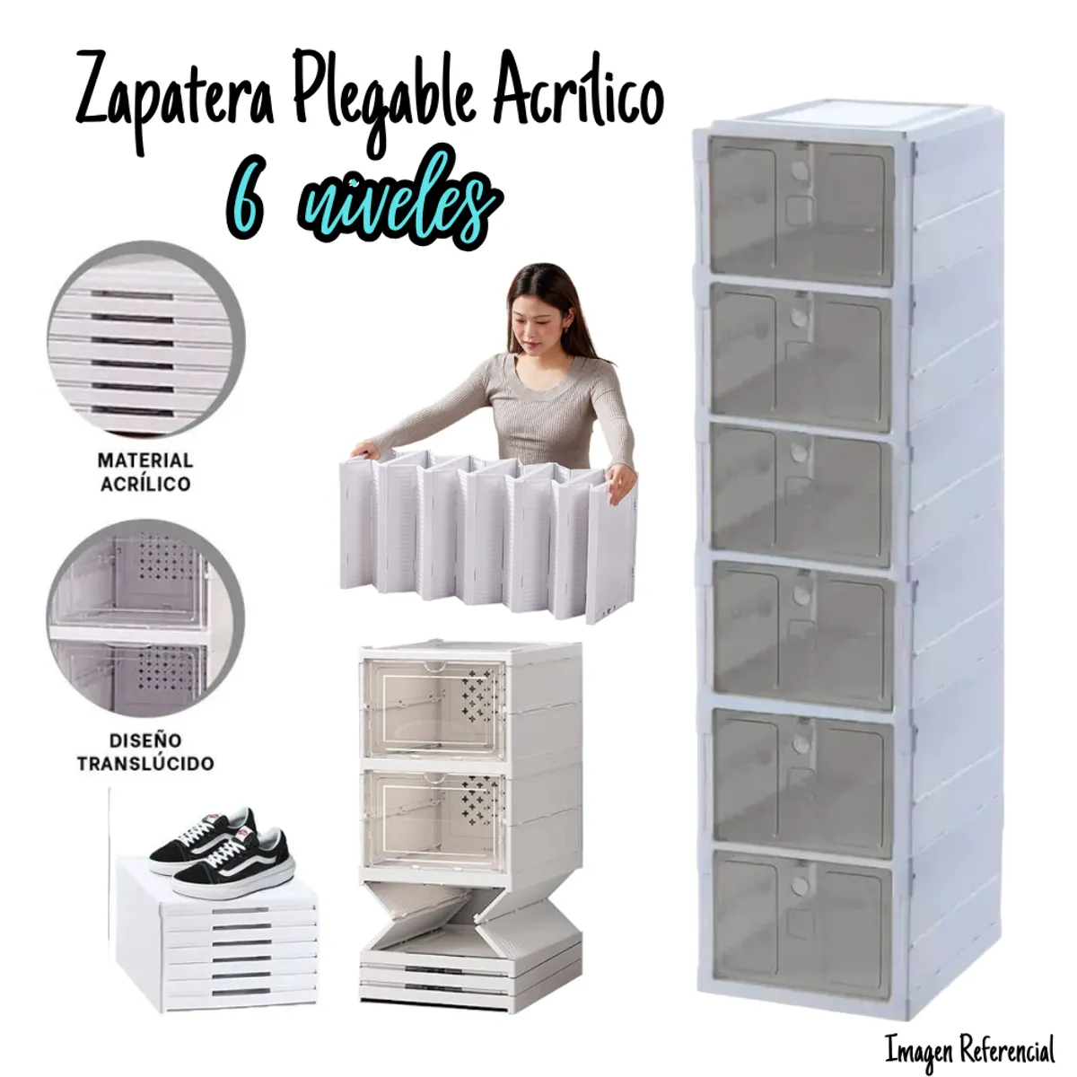 GENERICO - Organizador Acrílico Plegable de Zapatos - 6 Niveles