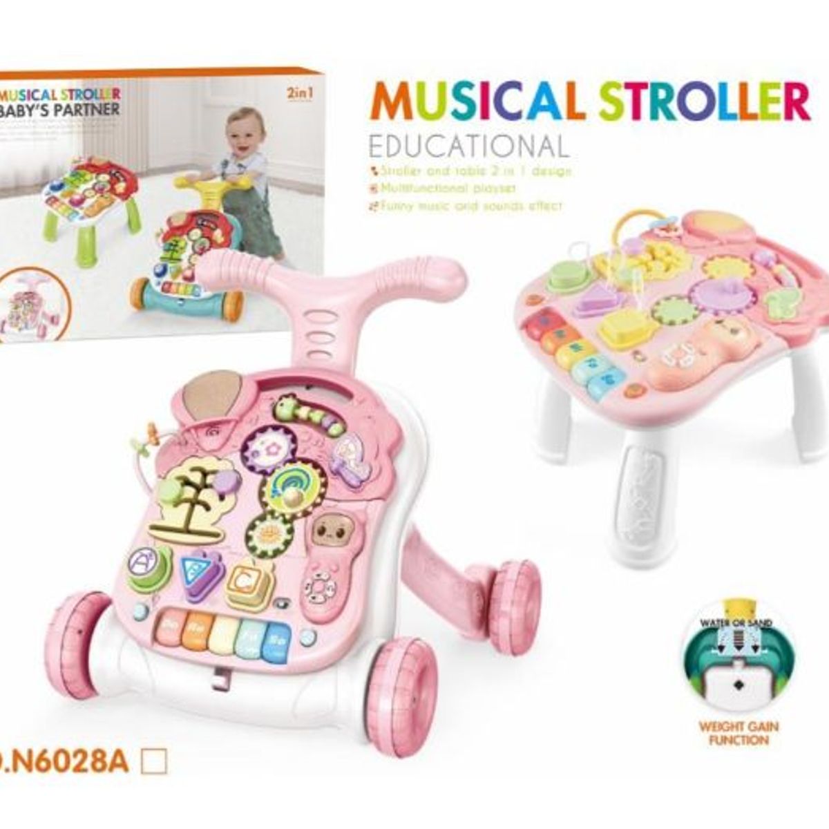 GENERICO - Caminador Multifuncional 2 en 1 con Luz y Sonido en Rosado