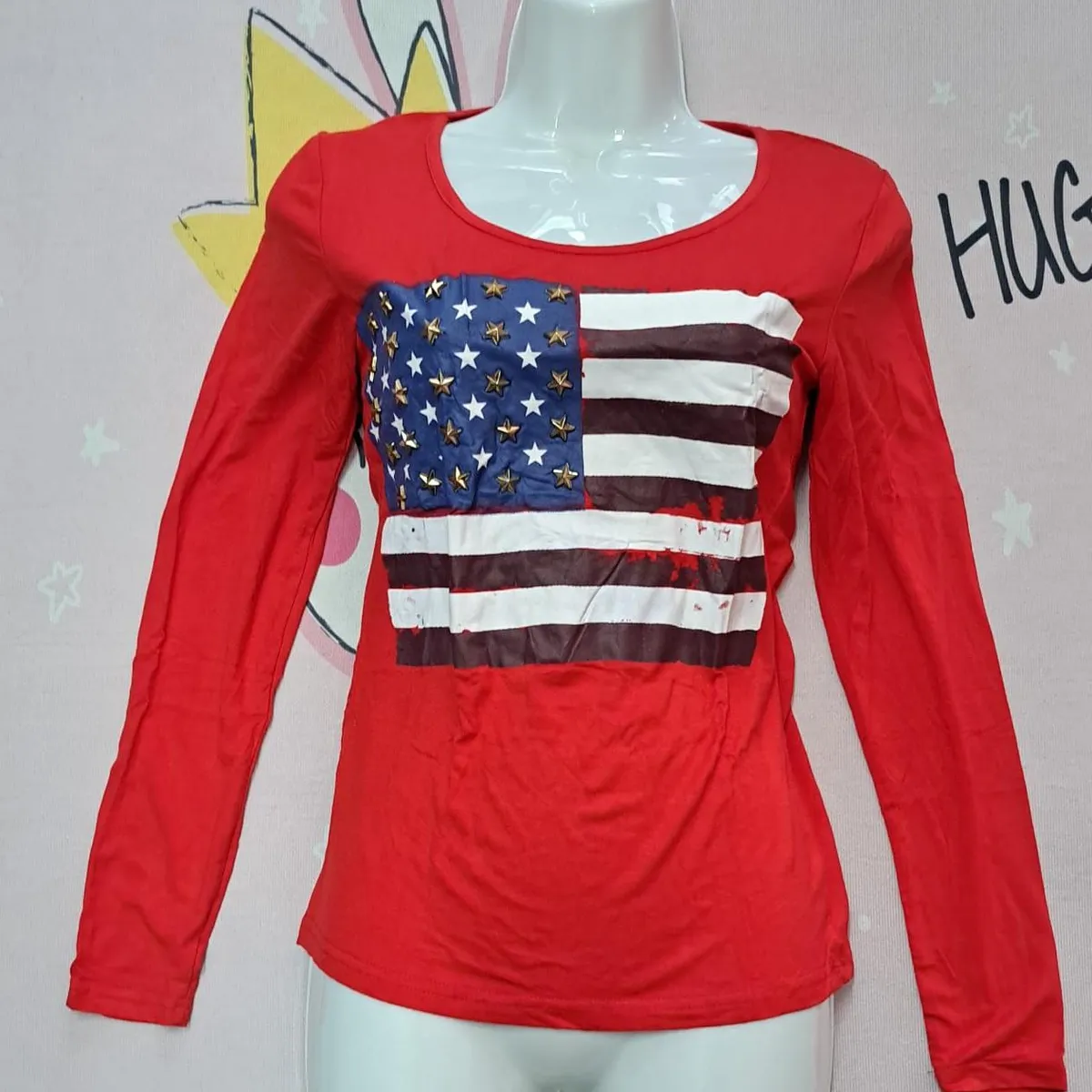 GENERICO - Polo Blusa Rojo  BANDERA ESTADOS UNIDOS ESTRELLAS  SM De Aalcoba.