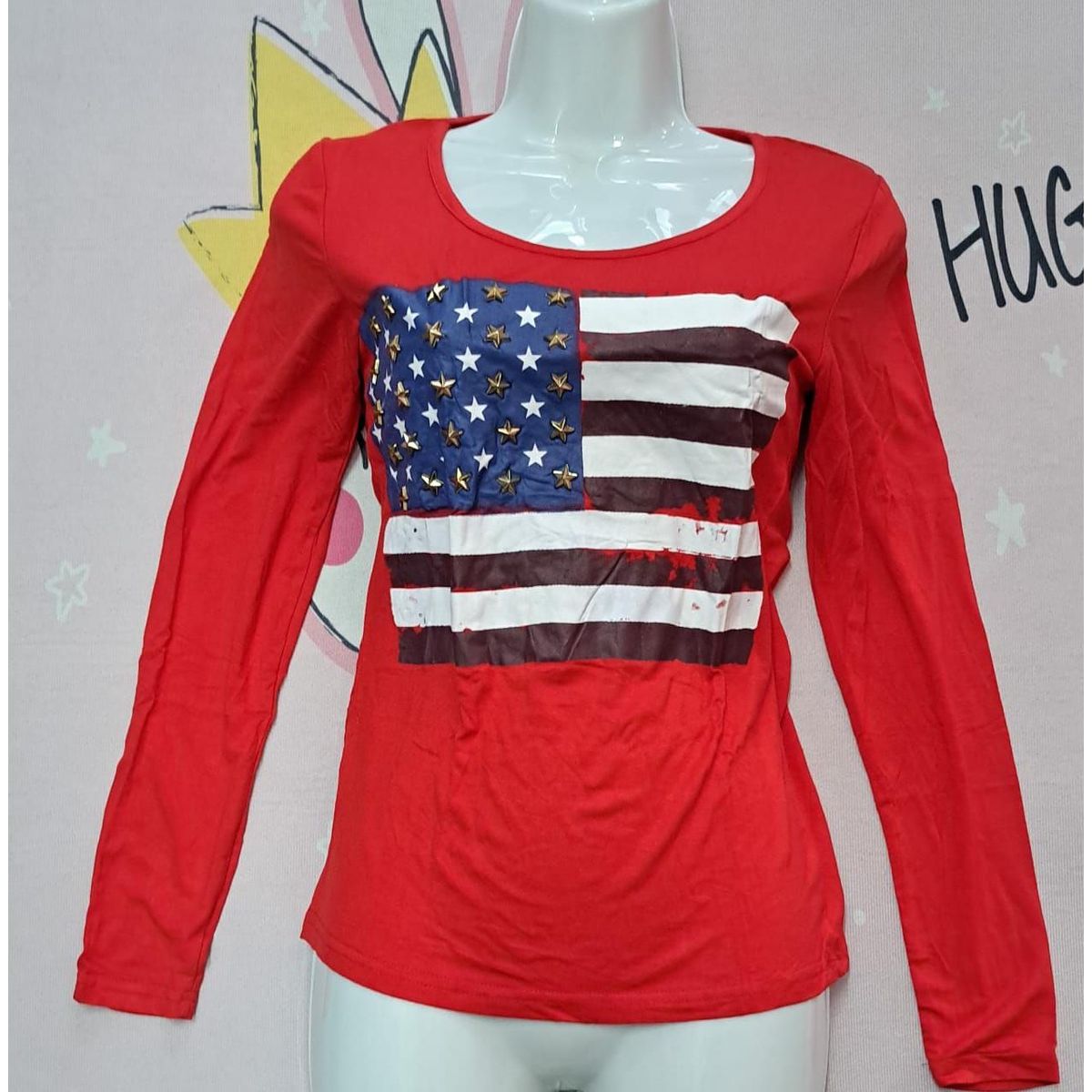 GENERICO - Polo Blusa Rojo  BANDERA ESTADOS UNIDOS ESTRELLAS  SM De Aalcoba.