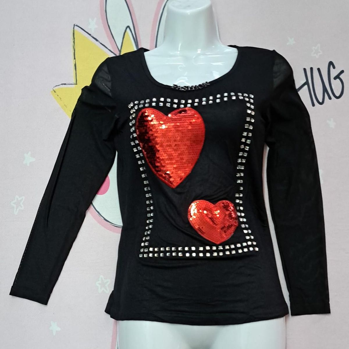 GENERICO - Polo Blusa APLIQUE 2CORAZONES  LENTEJUELA TALL SM Dealcoba.