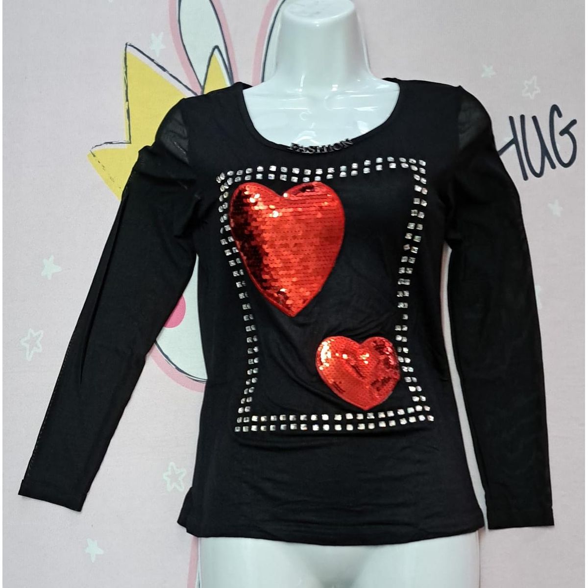 GENERICO - Polo Blusa APLIQUE 2CORAZONES  LENTEJUELA TALL SM Dealcoba.