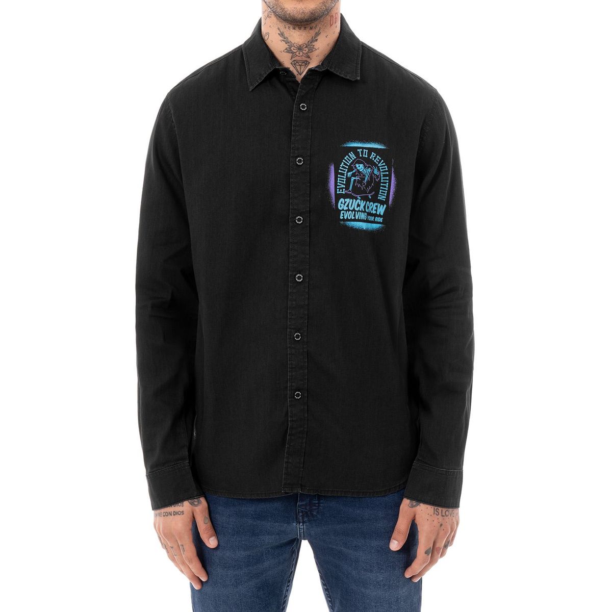 GZUCK - Camisa Moda Denim Hombre Ledzuk Black..