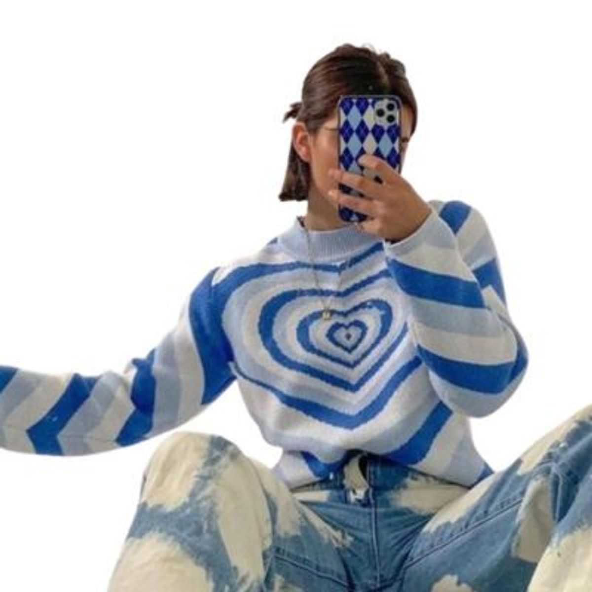 BLWOENS - Chompa oversize de corazon - Celeste