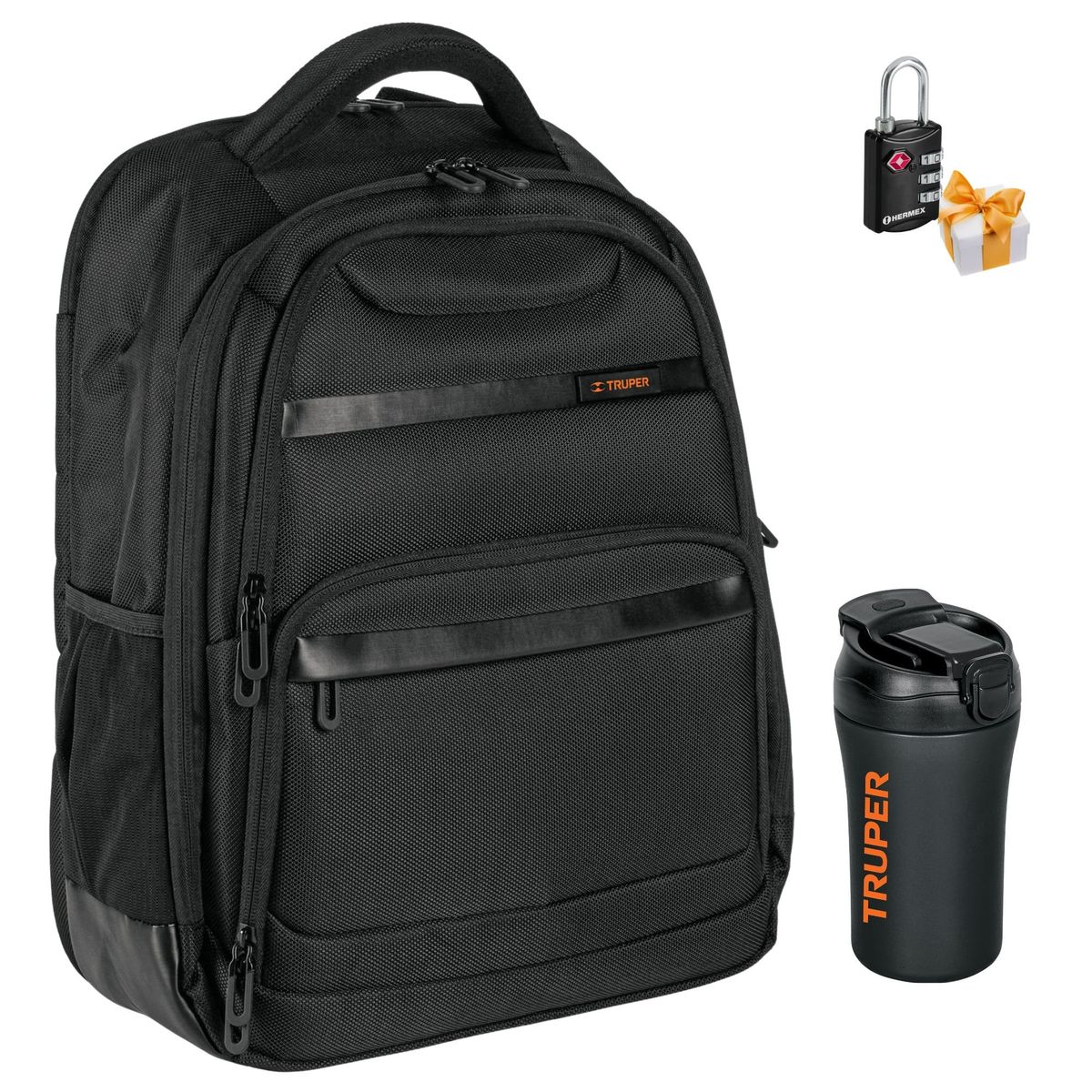 TRUPER - Combo Mochila porta laptop termo y candado de combinación