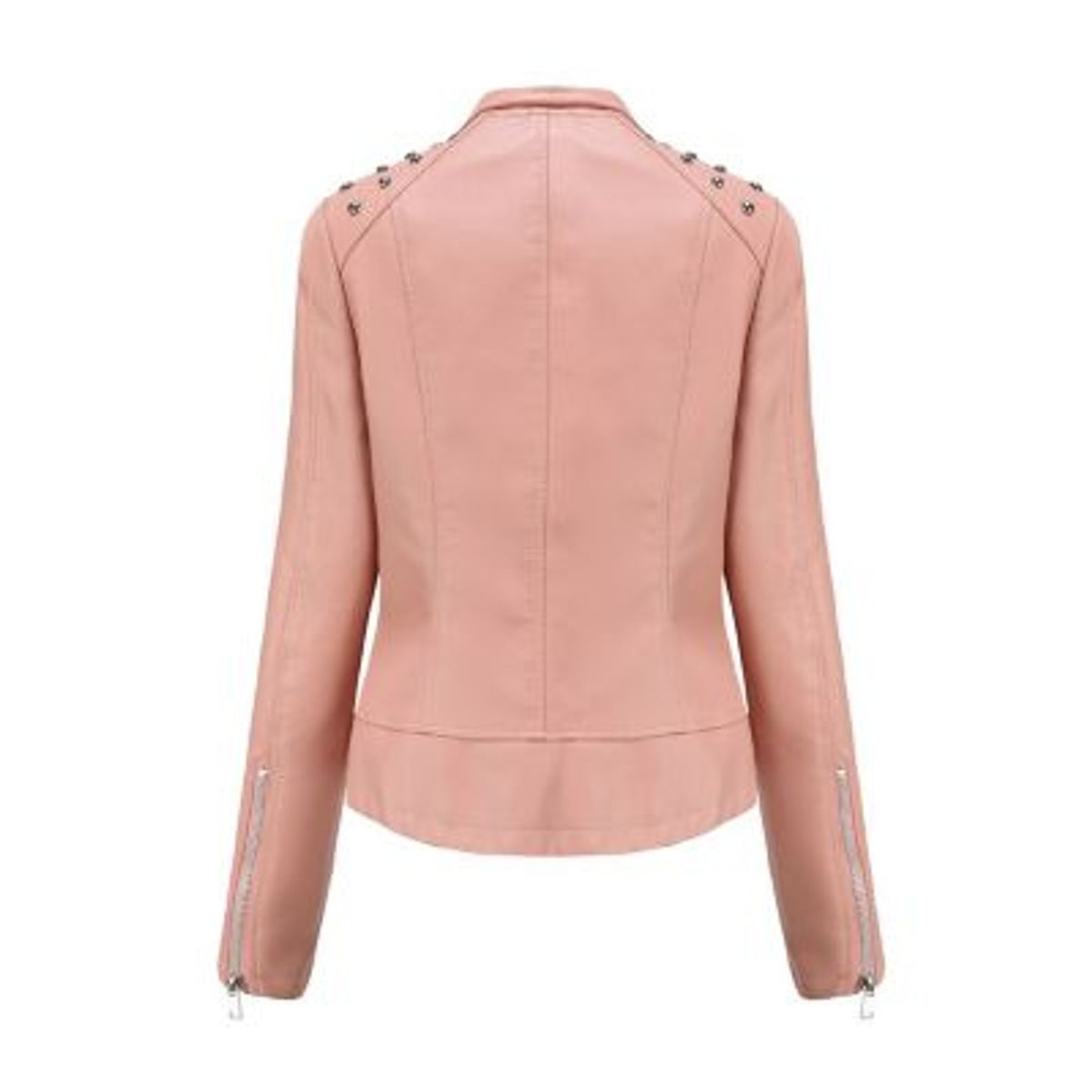 BLWOENS - Chaqueta de cuero PU con remaches de liso para mujer-ROSA