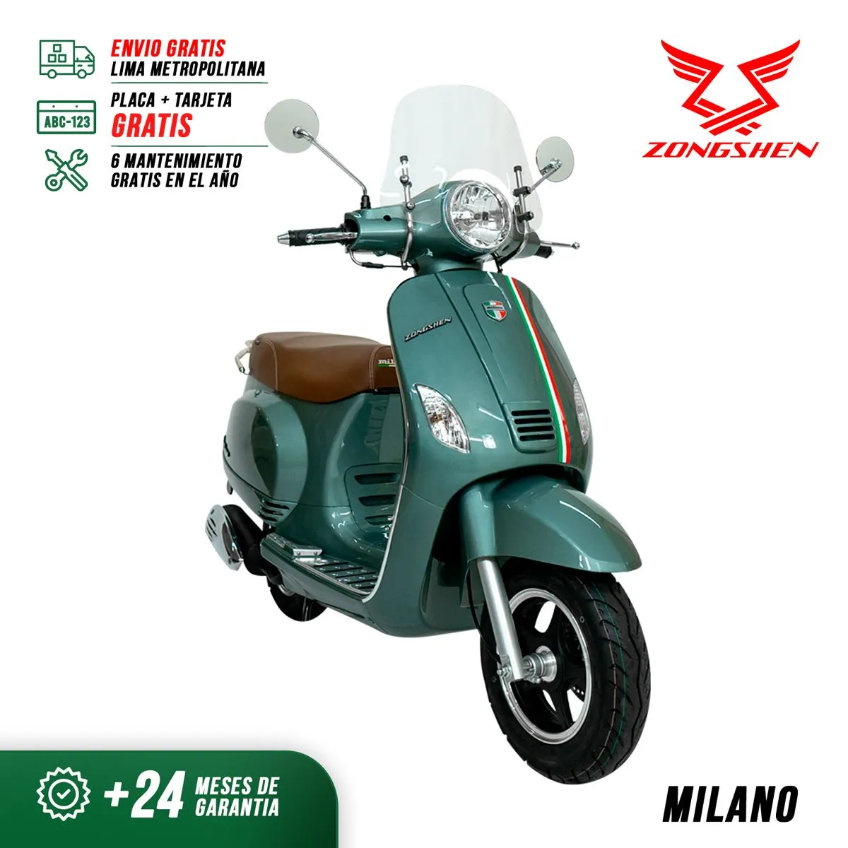 ZONGSHEN - MOTO SCOOTER ZONGSHEN ESTILO RETRO MILANO 125CC VERDE