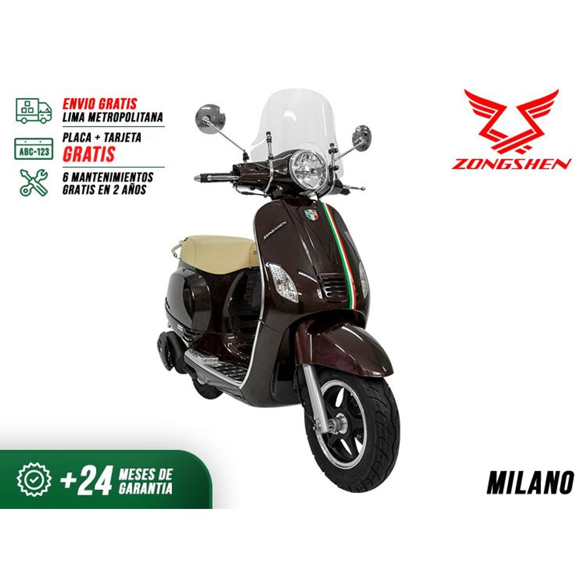 ZONGSHEN - MOTO SCOOTER ZONGSHEN ESTILO RETRO MILANO 125CC ROJO