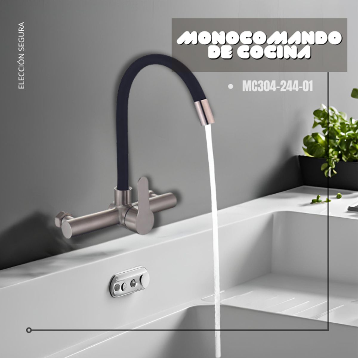 XM - MONOCOMANDO DE COCINA PARED PICO FLEXIBLE NEGRO MC304-244-01