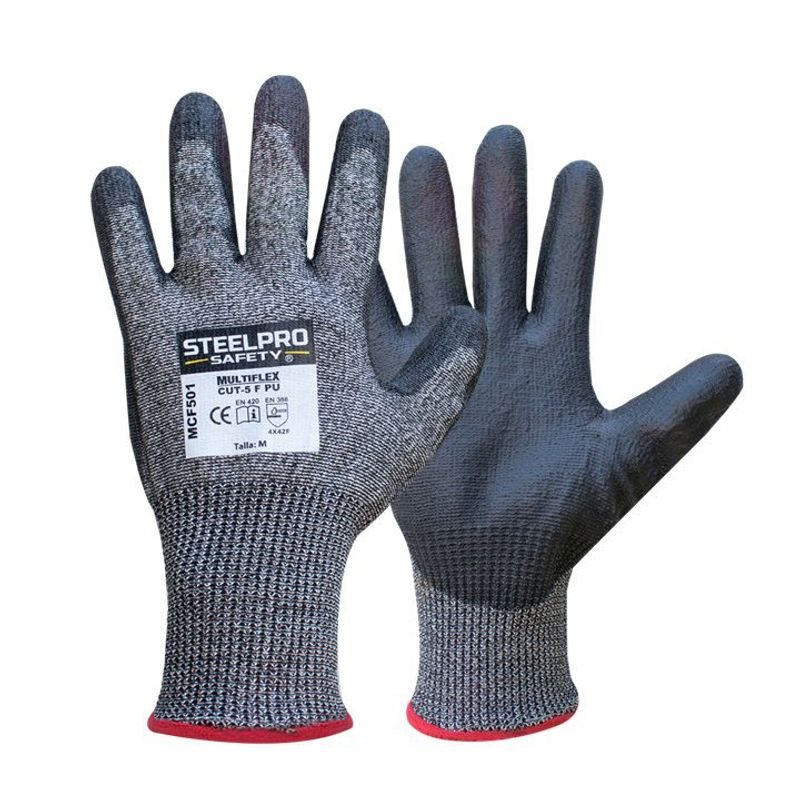 STEELPRO - GUANTE MULTIFLEX MCF501 CUT-5 NIVEL F PU GRISNEGRO