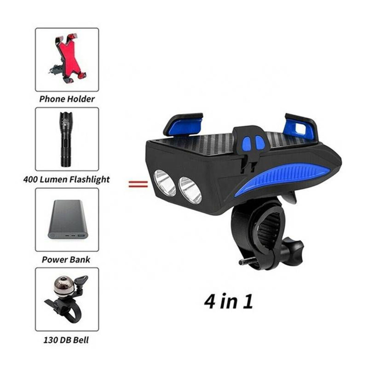 GENERICO - Timbre de Bicicleta Scooter Faro Luz Soporte Celular 4 en 1