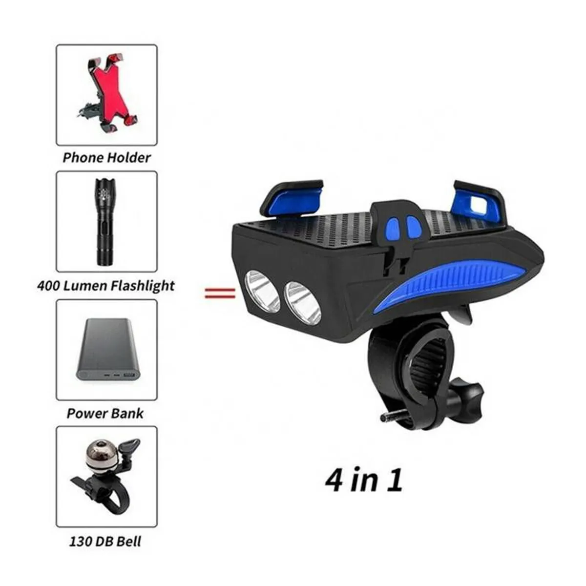 GENERICO - Timbre de Bicicleta Scooter Faro Luz Soporte Celular 4 en 1