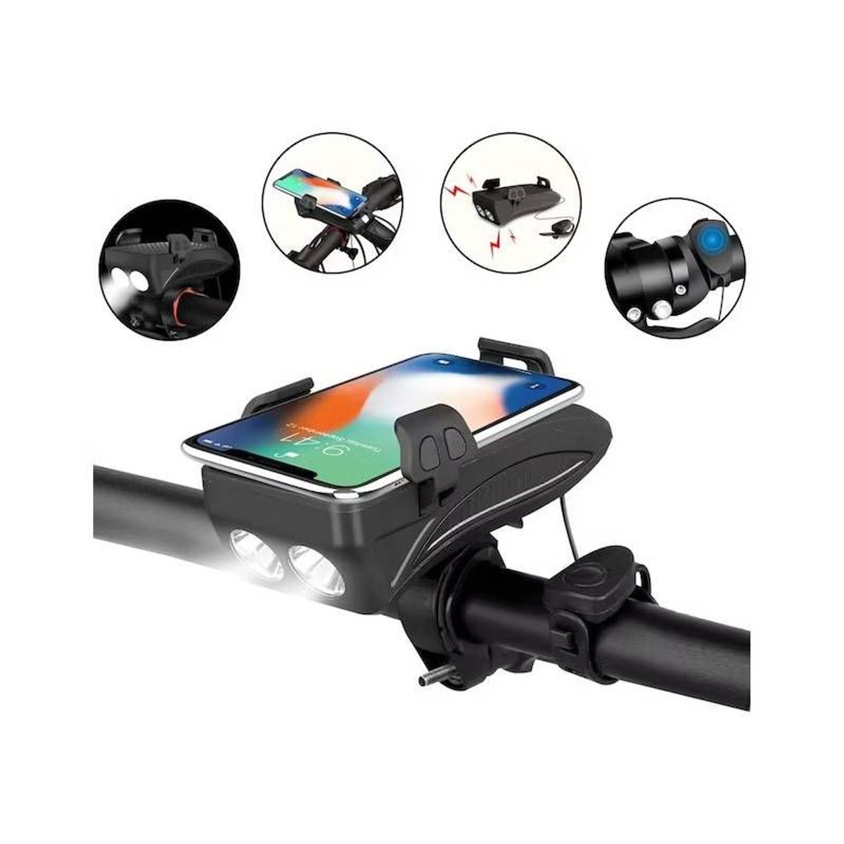 GENERICO - Timbre de Bicicleta Scooter Faro Luz Soporte Celular 4 en 1
