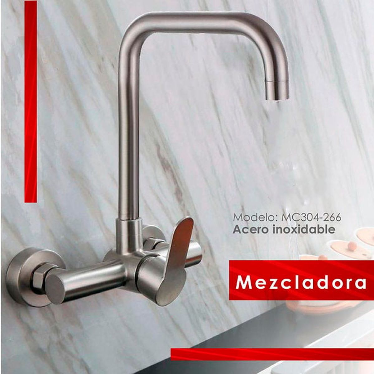 GENERICO - MEZCLADORA DE COCINA PARED ACERO PICO C MC304-266