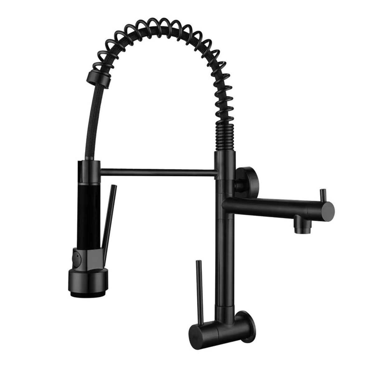 XM - LLAVE DE COCINA DOBLE PICO PARED NEGRO RETRACTIL LC304-309901