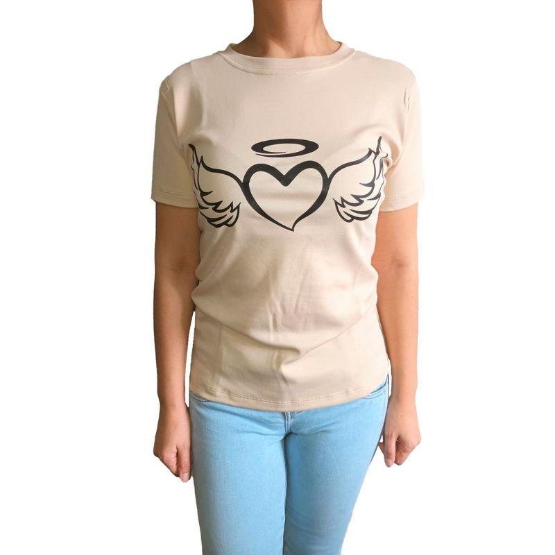GENERICO - Polo mujer diseño corazón - Nathalie Love It - Beige