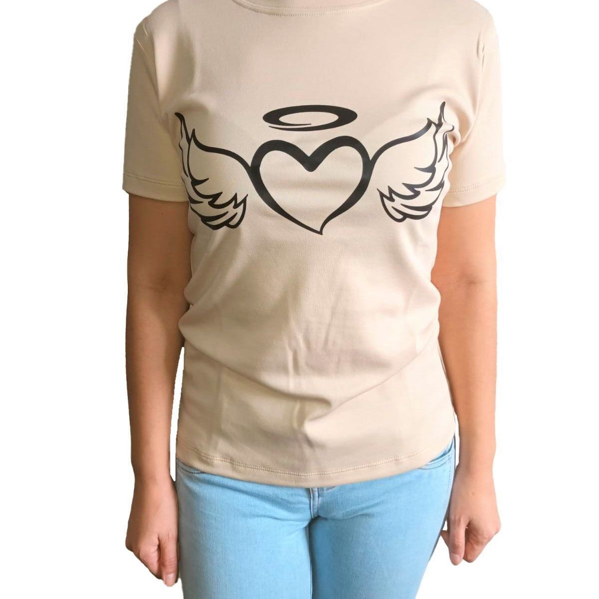 GENERICO - Polo mujer diseño corazón - Nathalie Love It - Beige