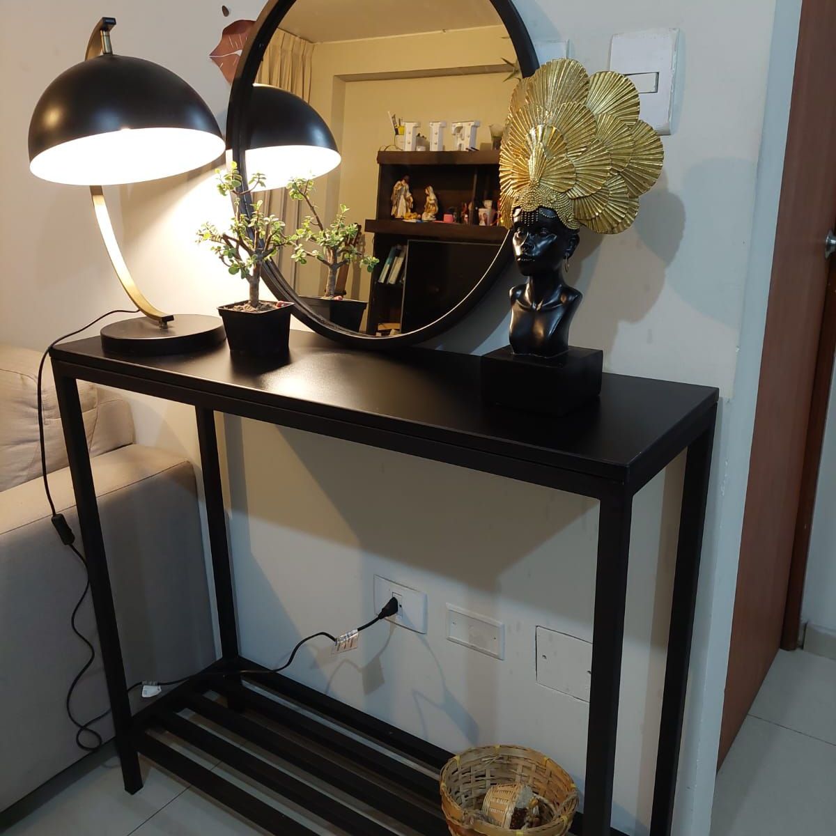 GENERICO - Recibidor de sala color negro 2 niveles de metal 100x30x93 + espejo